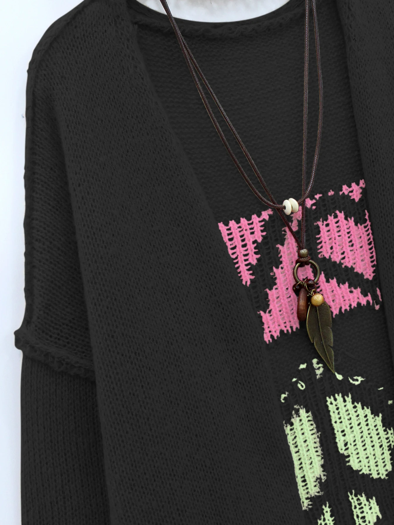 Nowy, rozmiar plus size, jesienno-wiosenny, casualowy, żakardowy, luźny płaszcz trencz do kolan, dzianinowy kardigan, sweter, miłość i pokój.