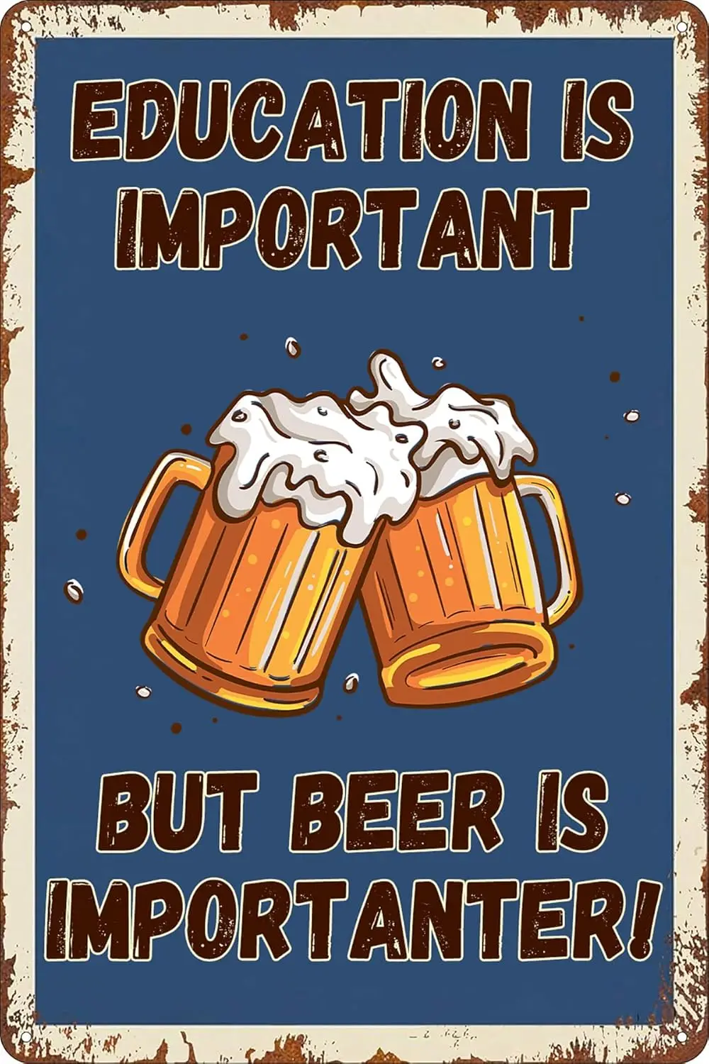 Funny Drinking Posters Vintage Beer Metal Tin Sign Education is Important But Beer is Importanter Retro Bar Poster Wall Art Deco