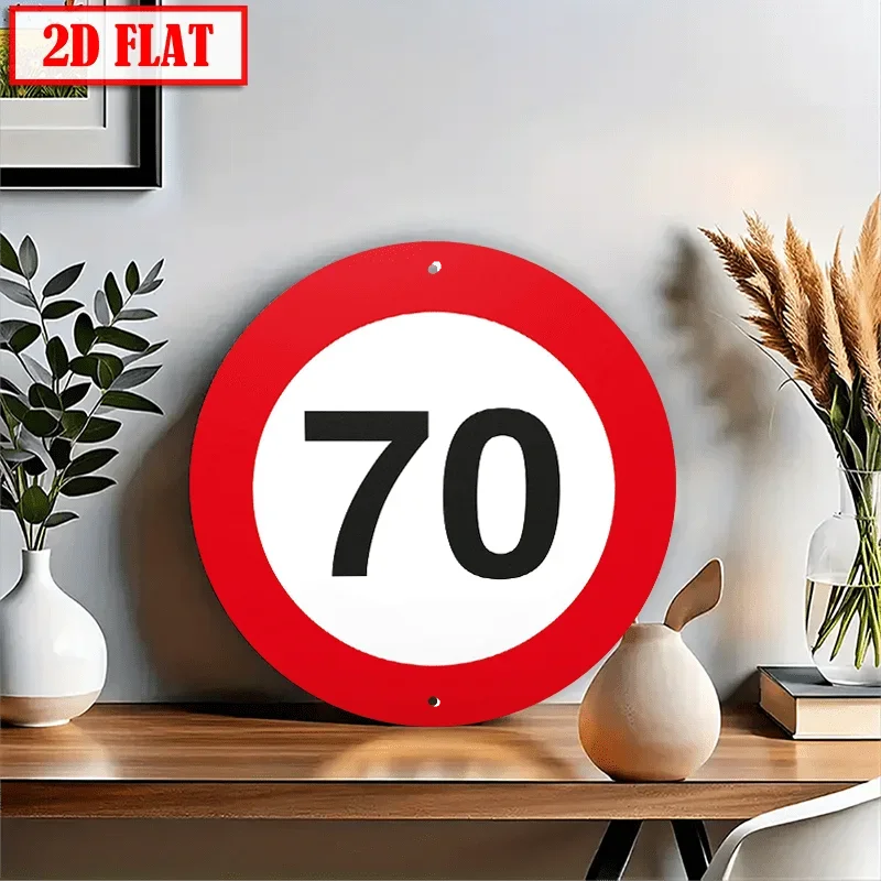 2D Flat Style, 1pc Pack 70Th Birthday Sign - Vintage Round Wall Mountable Aluminum Decoration with Number 70 - 8X8 Inches / 20X2