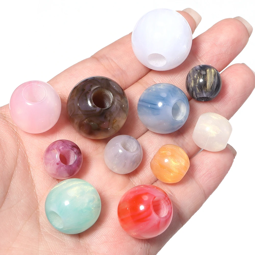 5-20pcs/lot Resin Beads Random Mixed Color Big Hole Beads Spacer Loose Beads For Jewelry Making DIY Bracelet Accessories