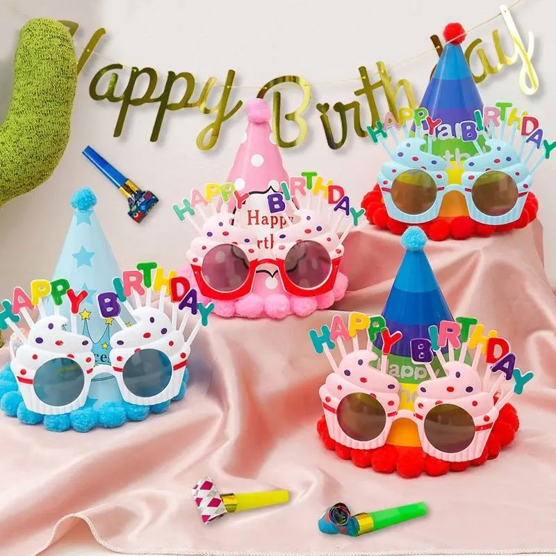 

Birthday Decoration Scene Layout Party Glasses Baby Happy Birthday Children Girl Boy Cake Hat Headwear Decoration Toy