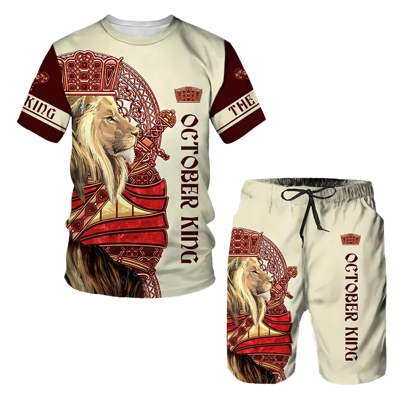 2025 Summer Men's 3D Animal Printed Men's Breathable Comfortable T-shirt Set Sportswear Casual Sportswear Two Piece Set