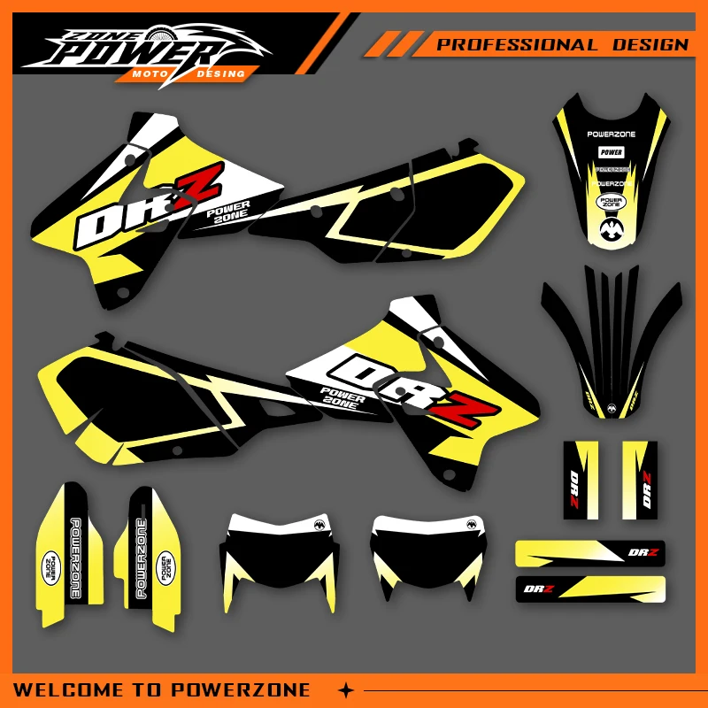 

POWERZONE Мотокросс команда графический фон наклейки наборы наклеек для SUZUKI DRZ400-S-SM-E 2022-1999 400cc индивидуальный номер 04