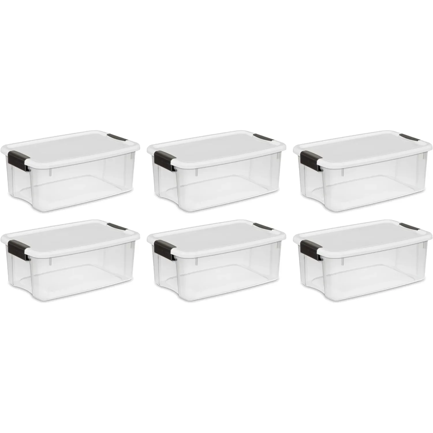 18 Qt Ultra Latch Box, Stackable Storage Bin w/ Lid, Plastic Container w/ Heavy Duty Latches to Organize, Clear & Lid, 6-Pack