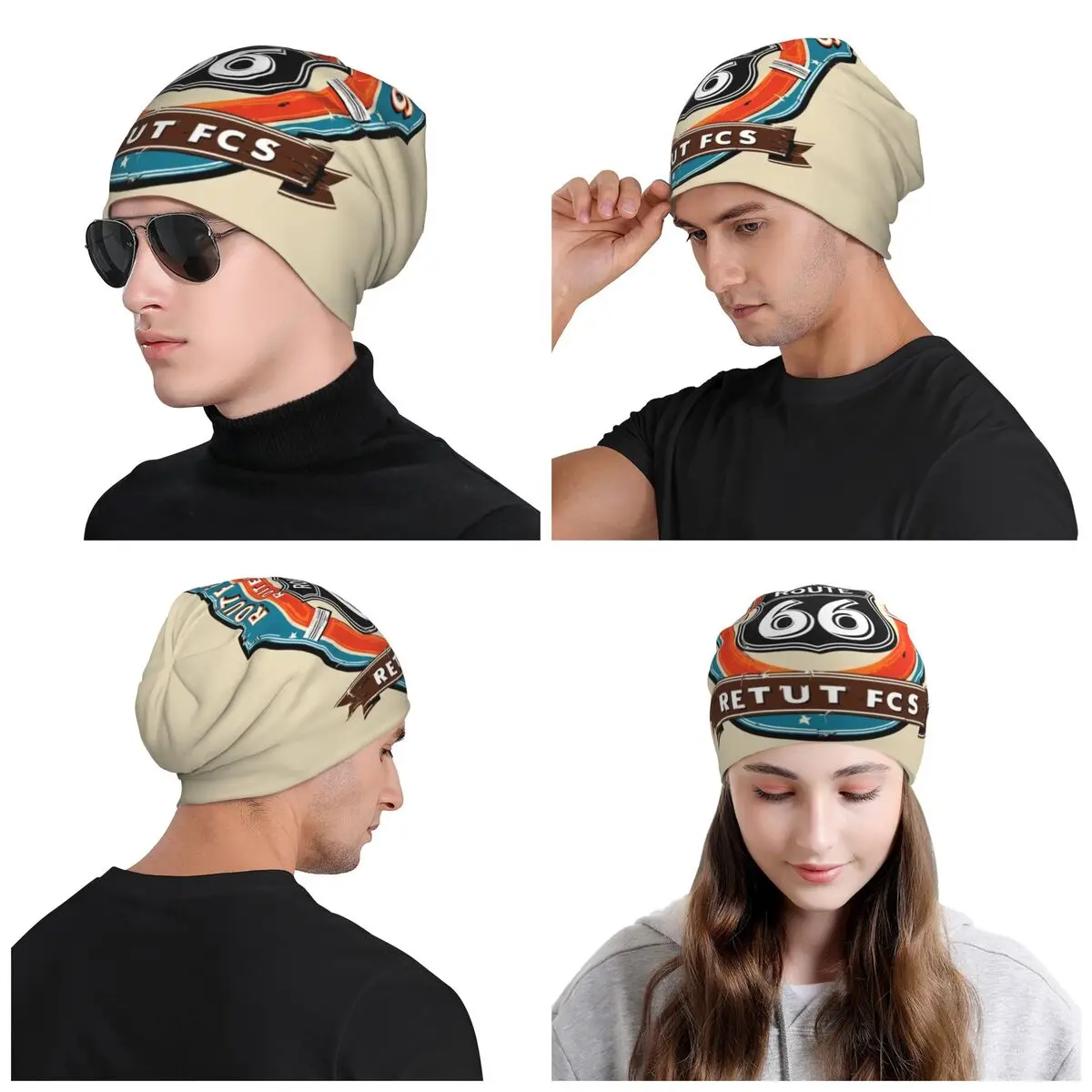 Custom Ride The Route 66 Bonnet Hat Knitting Hats Men Women Cool Biker Motorcycle Cruise America Highway Winter Warm Beanies Cap