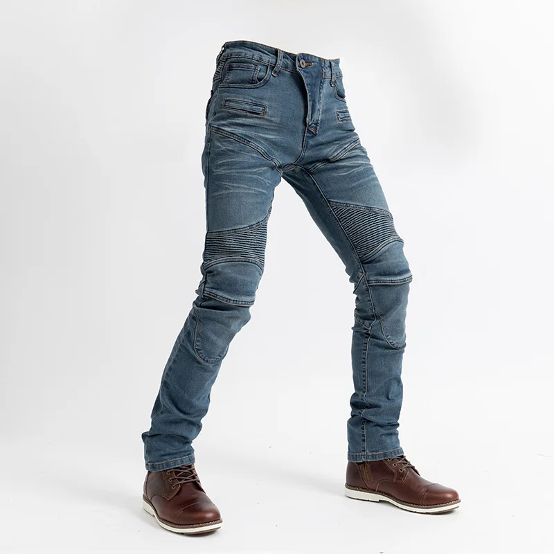 Mens Jeans New Riding Pants Motorcycle Pants Men Fashion Four Seasons Straight Solid Denim Pants Full Length Trousers