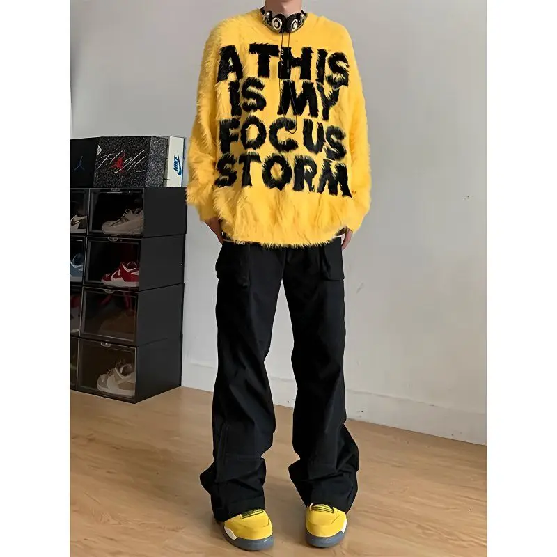 Pakaian Populer Korea, Pakaian Pria, Subkultur Y2K, Sweter Pakaian Pria, Pakaian Jalanan Pria Ke Pria, Atasan Pola Huruf Baru 2025