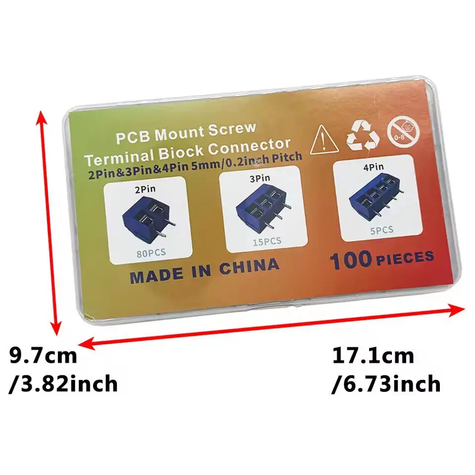 100PCS KF301-2P3P4P PCB Terminal 5.08MM Post Splicing Plug-in Kit Box