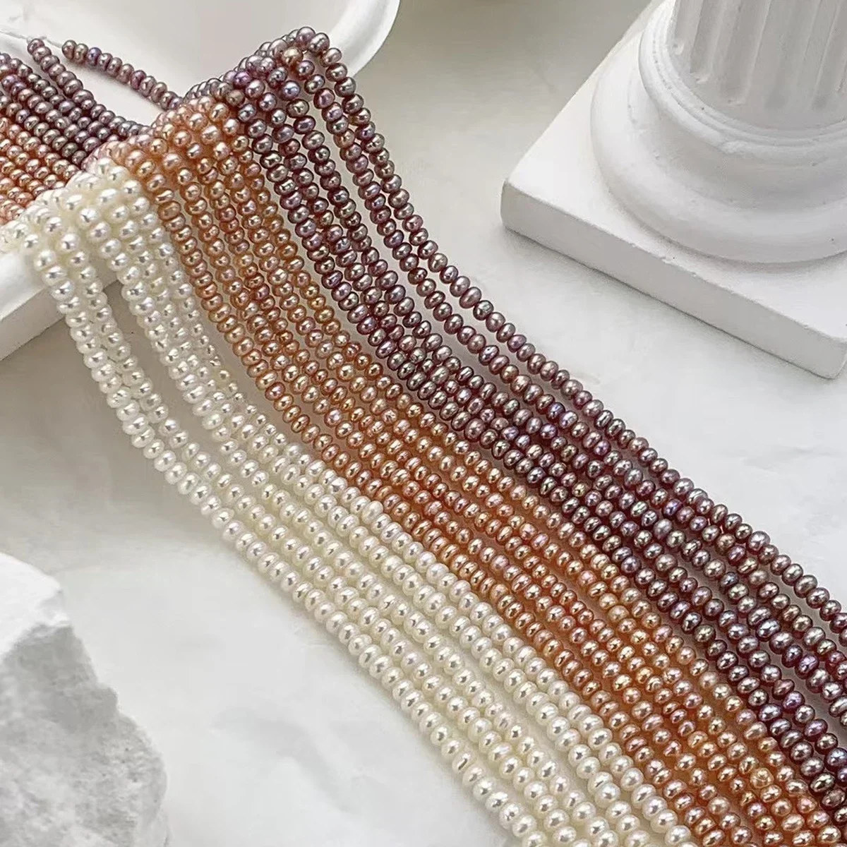 3-3.5mm4A Hand-Picked Natural Freshwater Orange Purple Pearl Round Flat Bead Women Jewelry MakeDIY Necklace Bracelet Accessories