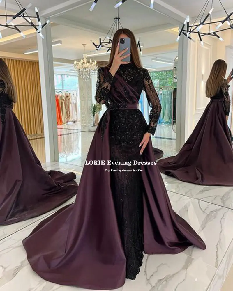 LORIE Elegant Mermaid Evening Dress Floor Length High Collar Appliques Sequins Saudi Arbia Long Special Occasion 2023 Prom Gowns