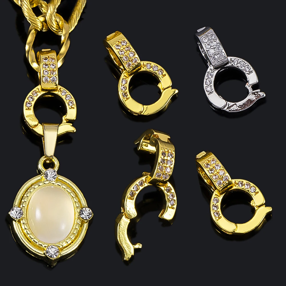 2pcs Round Universal Brass Pendant Clasps With Zircon Inlay Connector For DIY Necklace Pendant Jewelry Making Accessories