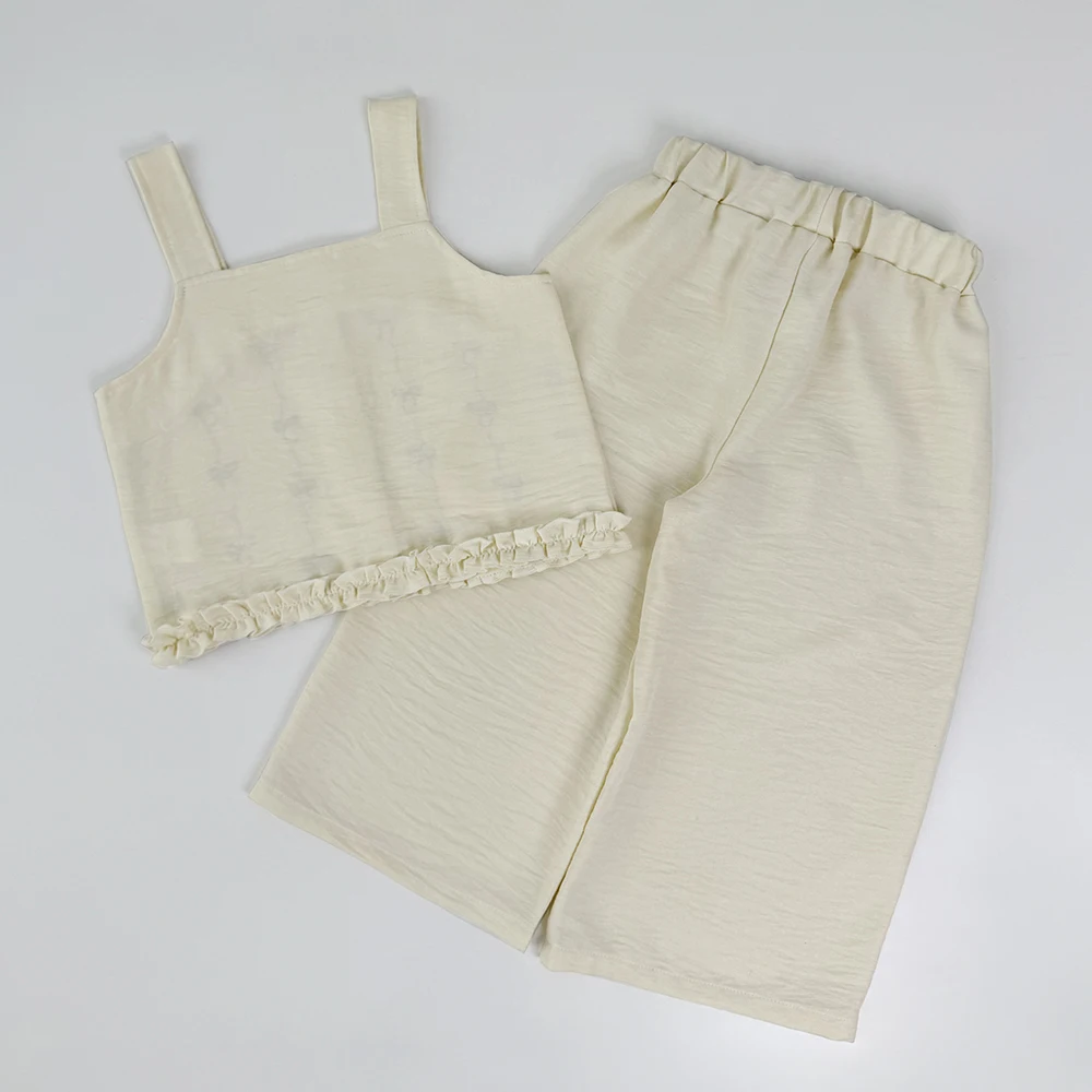 Bear Leader Summer Kids Clothes Girls Korean Version Imitation Denim Bow Print Sleeveless Tops+Pants 2-Pcs Set Children Clothing