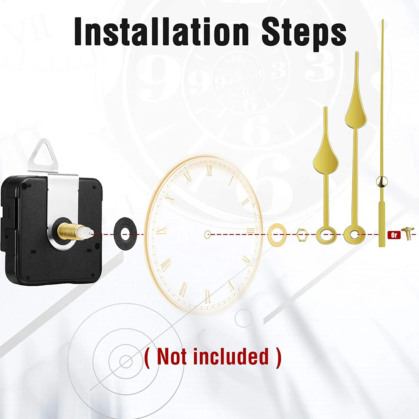 AT02-2Pcs Silent Wall Clock Quartz Movement Mechanism Kit With Gold Hands And Arabic Number DIY Repair Parts Replacement 18Mm