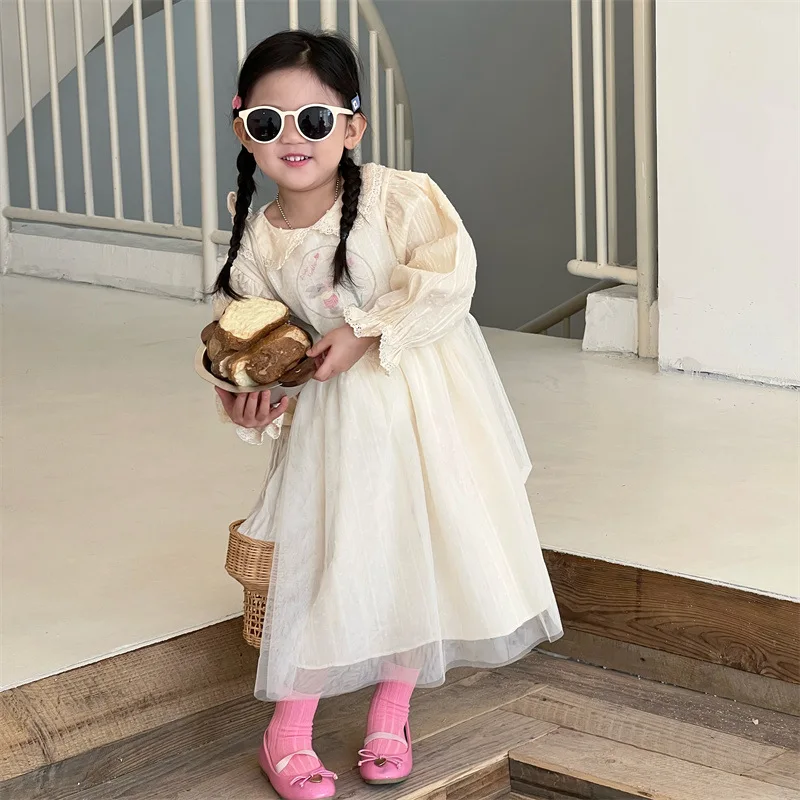 

2023 Spring New Light Luxury Fashion Girls Korean Version Comfortable Casual Dress Princess Skirt Boutique Clothing Simple Style