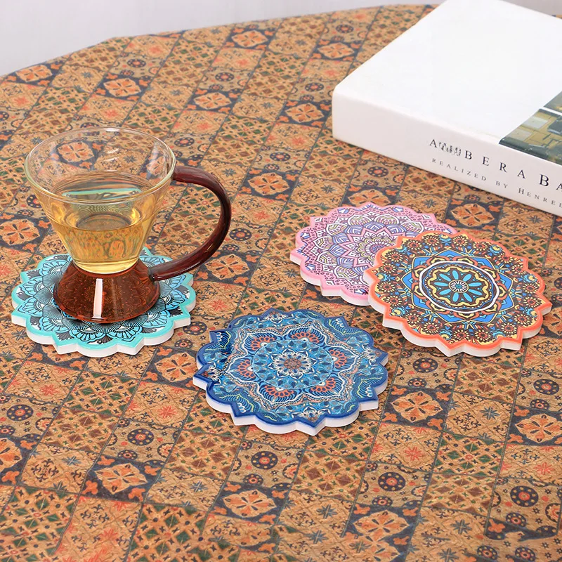 Cross-Border E-Commerce Ceramic Coaster Household Desk Coffee Teacup Mat Heat Proof Mat Mandala Pattern Octagonal Coaster