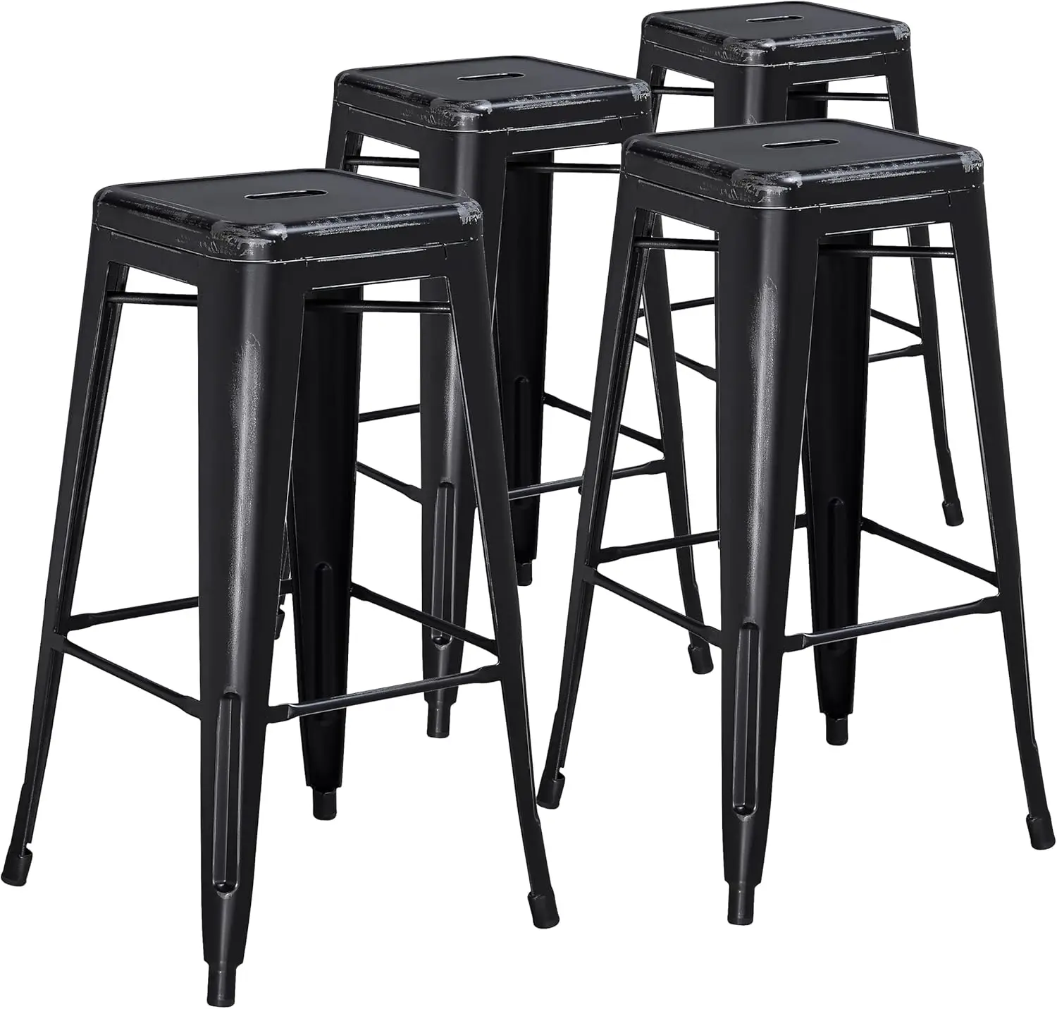 

Furniture Commercial Grade 4 Pack 30" High Backless Distressed Black Metal Indoor-Outdoor