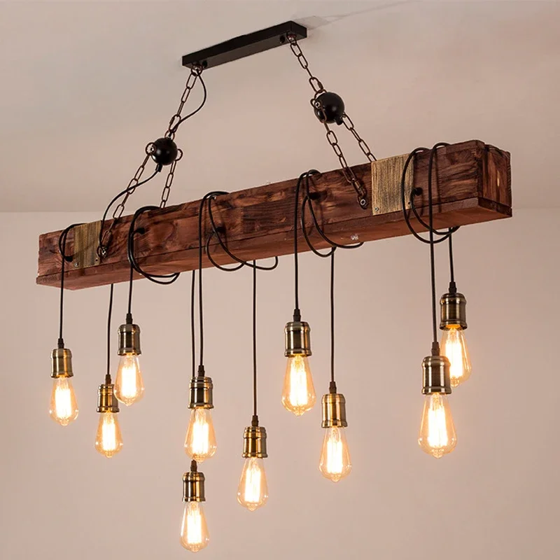 

Vintage Led Pendant Lamp Wooden Restaurant Bar Cafe Wood Lustre Nordic Art Decor Industrial Hanging Light Fixtures