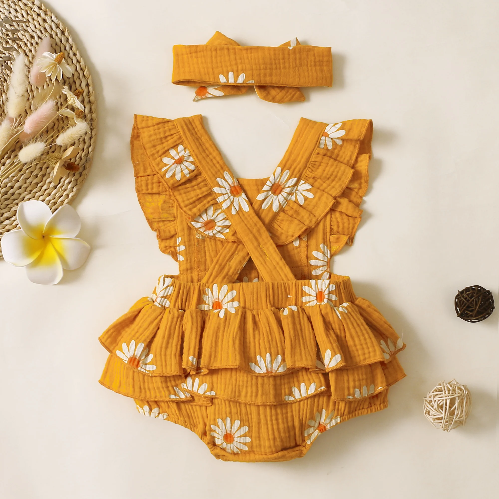 Sommer Neugeborenen 0-18Month Baby Mädchen Strampler Sonnenblumen Druck Ärmellose Nette Kinder Onepiece Overall – Detail 19