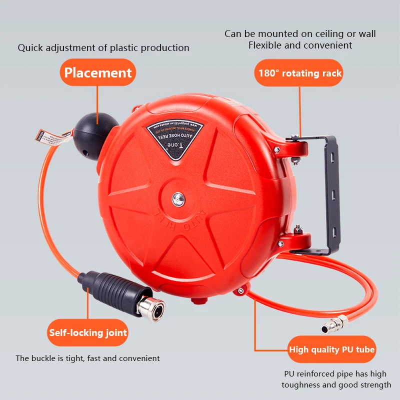 Compressor Hose Reel Retractable 10m Automatic Rewind Tool Commercial Reel With Swivel Bracket Quick Coupler Air Compressor