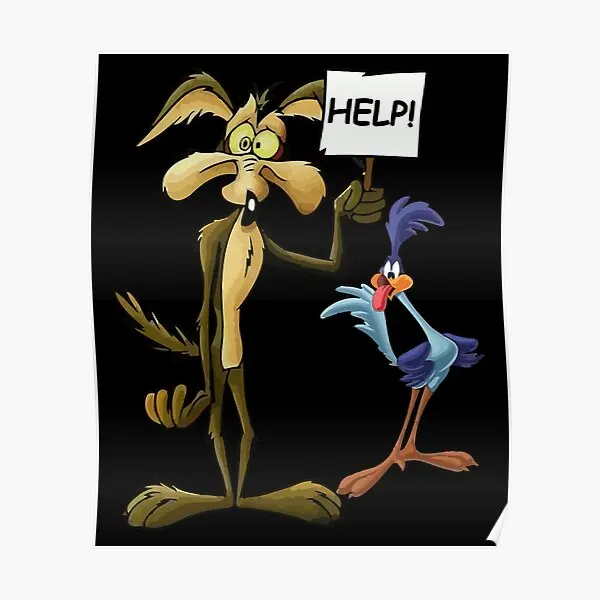 Roadrunner And El Coyote  Poster Vintage Painting Decor Mural Picture Modern Wall Room Decoration Print Funny Art Home No Frame