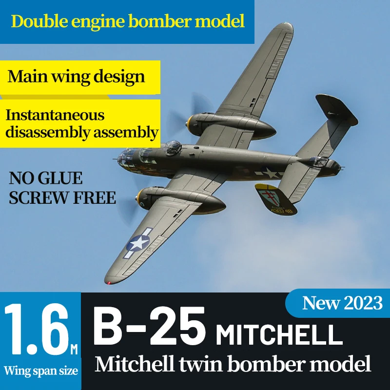 Freewing RC Plane Warbird Flightline 1600mm Wingspan B25 B-25 MITCHELL PNP Retractable Landing Gear Plane Airplane Model Hobby