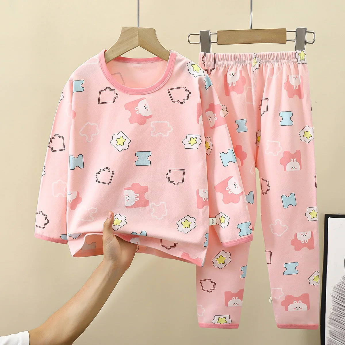 New 2023 Kids Boys Girls Casual Lycra Pajamas Cartoon Long Sleeve T-Shirt with Pants Toddler Baby Autumn Sleeping Clothes Sets