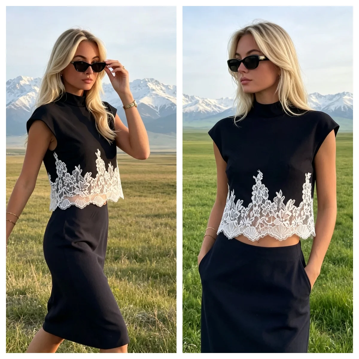 Guobioziy Women's Lace Patchwork Top 2026 Summer New Arrival Euro-American Style Daily Casual Fashion Trendy Slim-Fit Streetwear