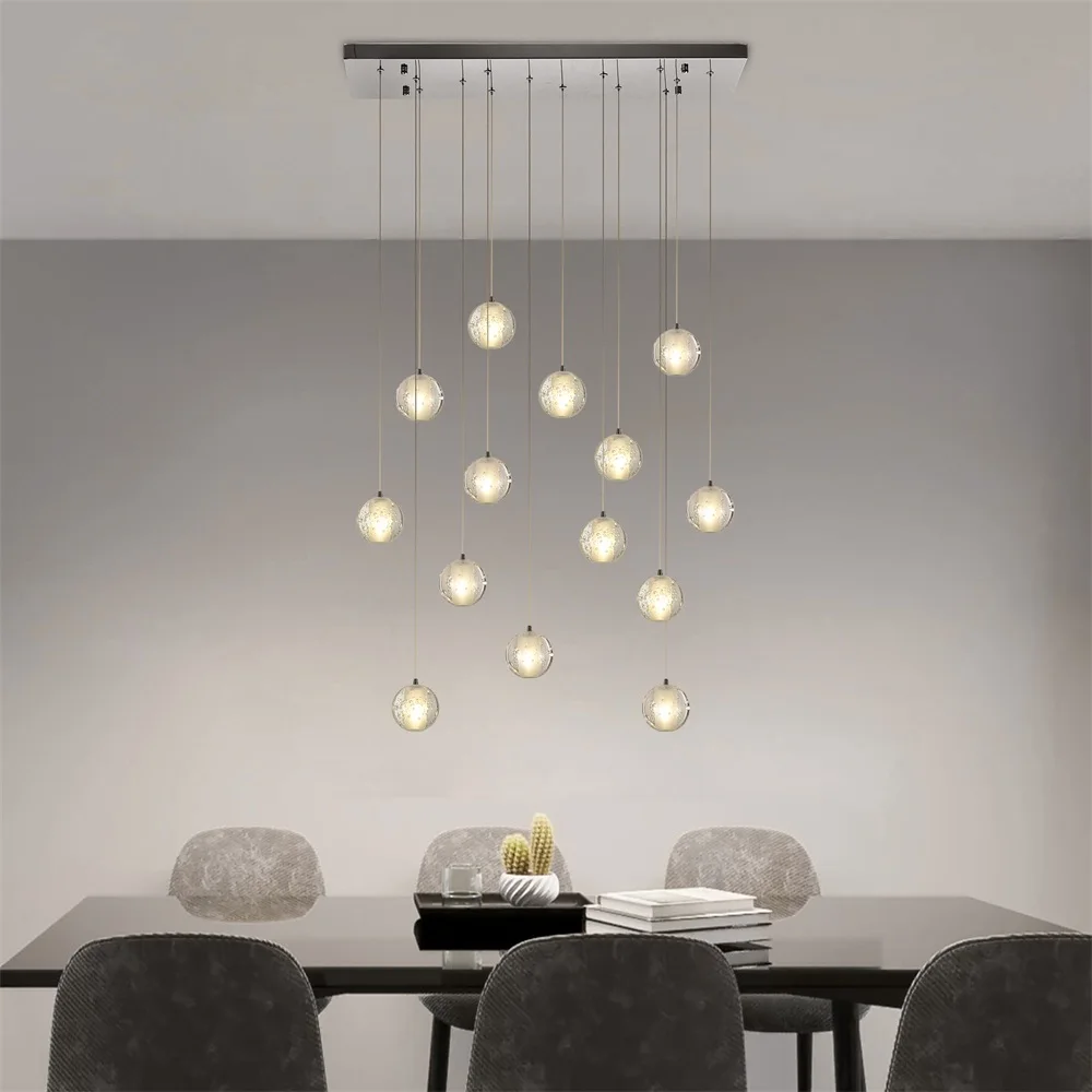 

Modern Dining Room Linear Chandelier Bubble Crystal Pendant Light Rectangular Ceiling Raindrop Hanging Light Fixture for Island