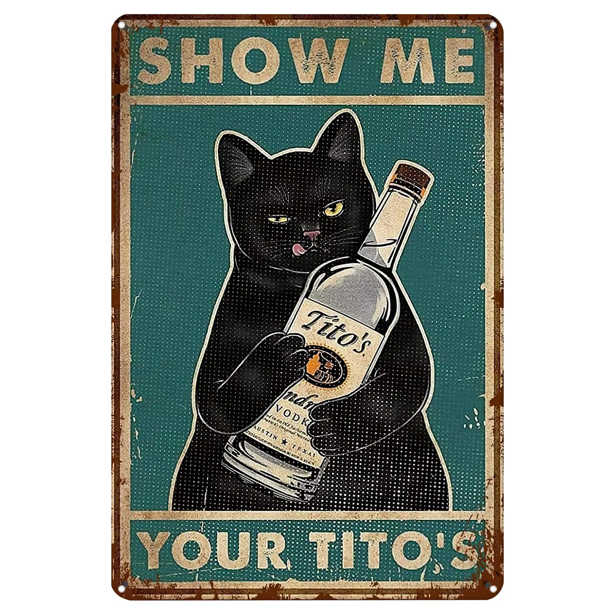 Retro Metal Tin Sign,Black Cat Wall Art Decor Metal Tin Sign Poster,Vintage Bathroom Toilets Bar Decor 8 x 12 Inch Gifts (Your T