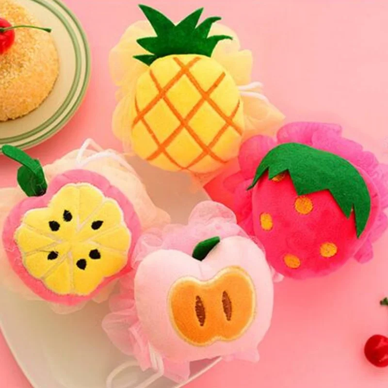 Baby Shower Bath Ball Cute Fruit Shape Soft Mesh Bubbler Sponge Wash Scrubber Cartoon Durable Body Massage Bathroom Brush