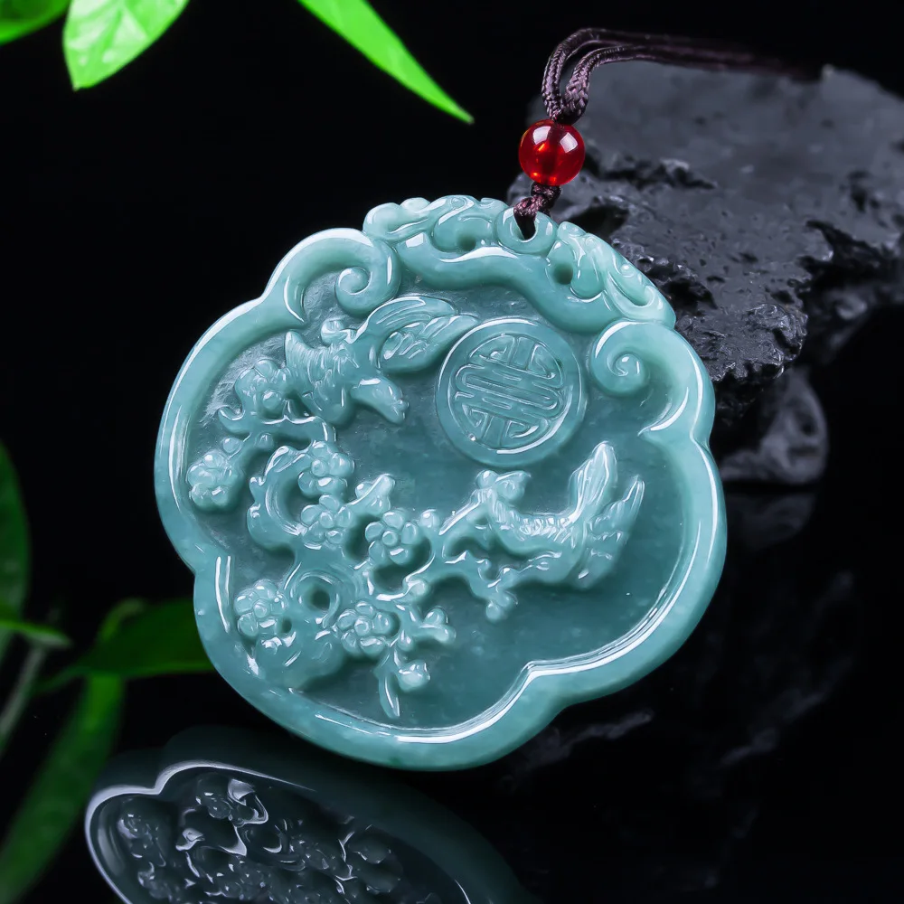 

Натуральный мьянманский нефритовый кулон-ожерелье с изображением птицы и цветов, модные украшения из натурального нефрита, резной амулет-оберег, подарки для женщин