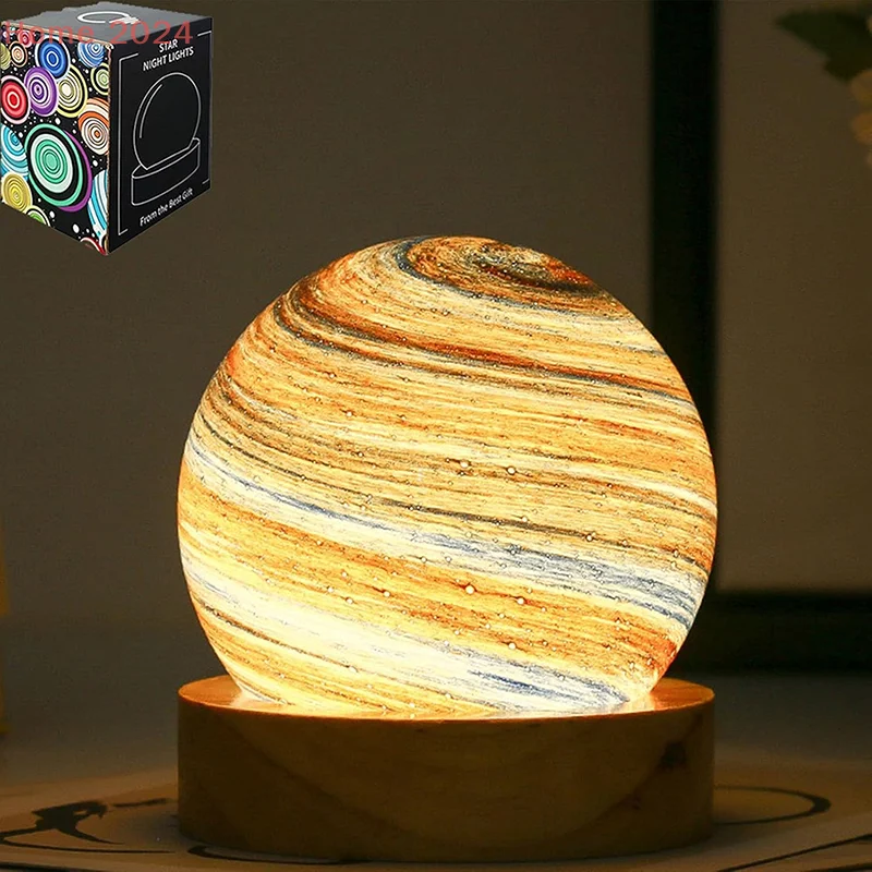 3D Moon Glass Lamp USB Powered Planet Mini Night Light With Wooden Stand Gifts For Girls Boys Friends Birthday Valentine's Day
