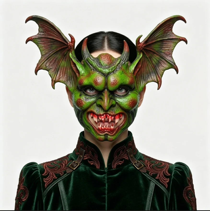 Máscara de Duende Demonio con Grandes Alas de Murciélago, Máscara Facial de Látex de Terror, para Halloween, Cosplay, Carnaval, Casa Embrujada, Disfraces
