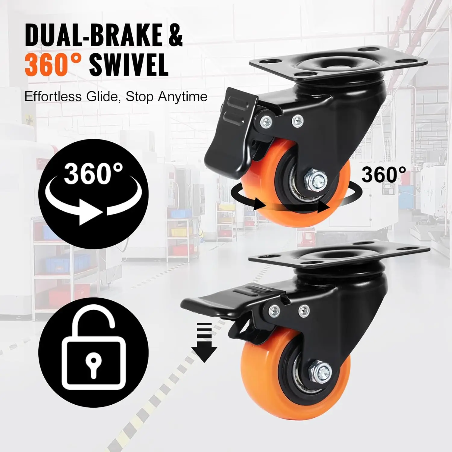 

Caster Wheels, 2-inch Swivel Plate Casters, Set of 4, Heavy Duty 150 lbs Load Capacity Per Caster