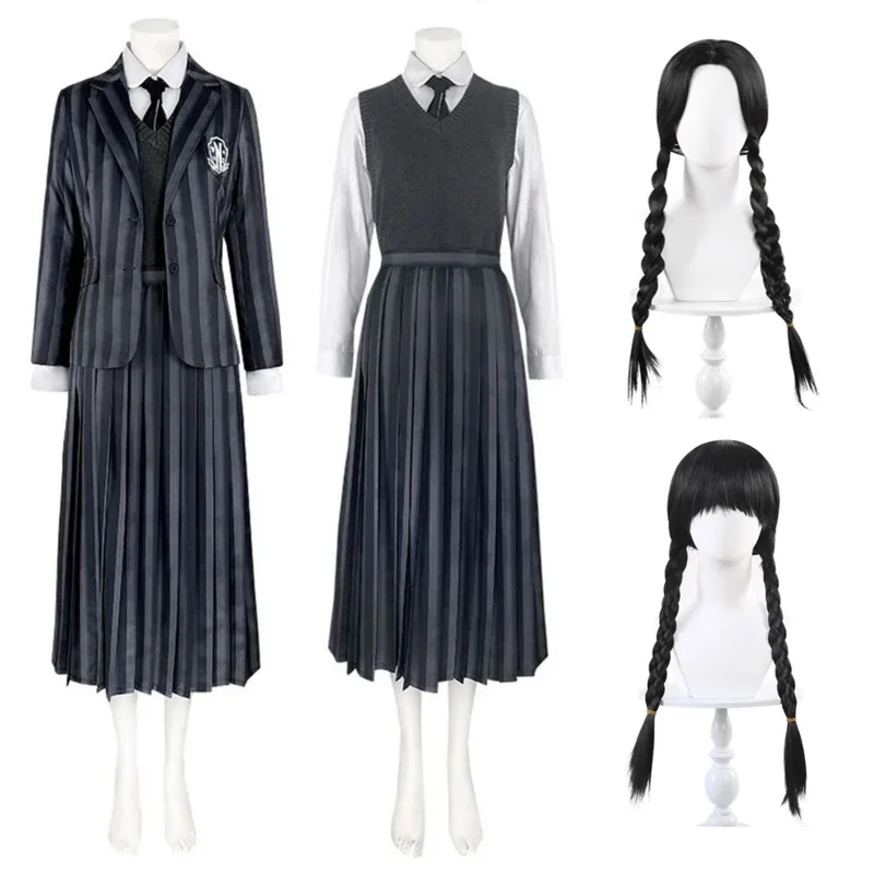 Wed Cosplay Costume Addams Girls Disguise Full Sets College Uniforms for Adult Outfit Halloween Carnival Party Clothes Roleplay