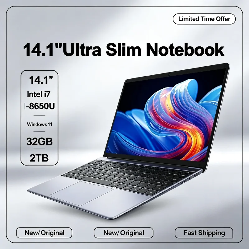 Portátil Ultra Delgado de 14.1 Pulgadas 2026, 32GB RAM, 2TB SSD, Windows 11, Intel Core i7 8650U, 1920x1080 IPS, Notebook para Negocios y Oficina