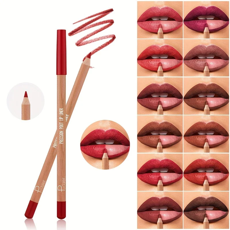 12 Stks/set, Matte Lippenstift Lipliner Cadeau Set, Nude Kleur Langdurige Niet-Strippende Lip Make-Up Lippenstift Potlood Geschenken Voor Vrouwen