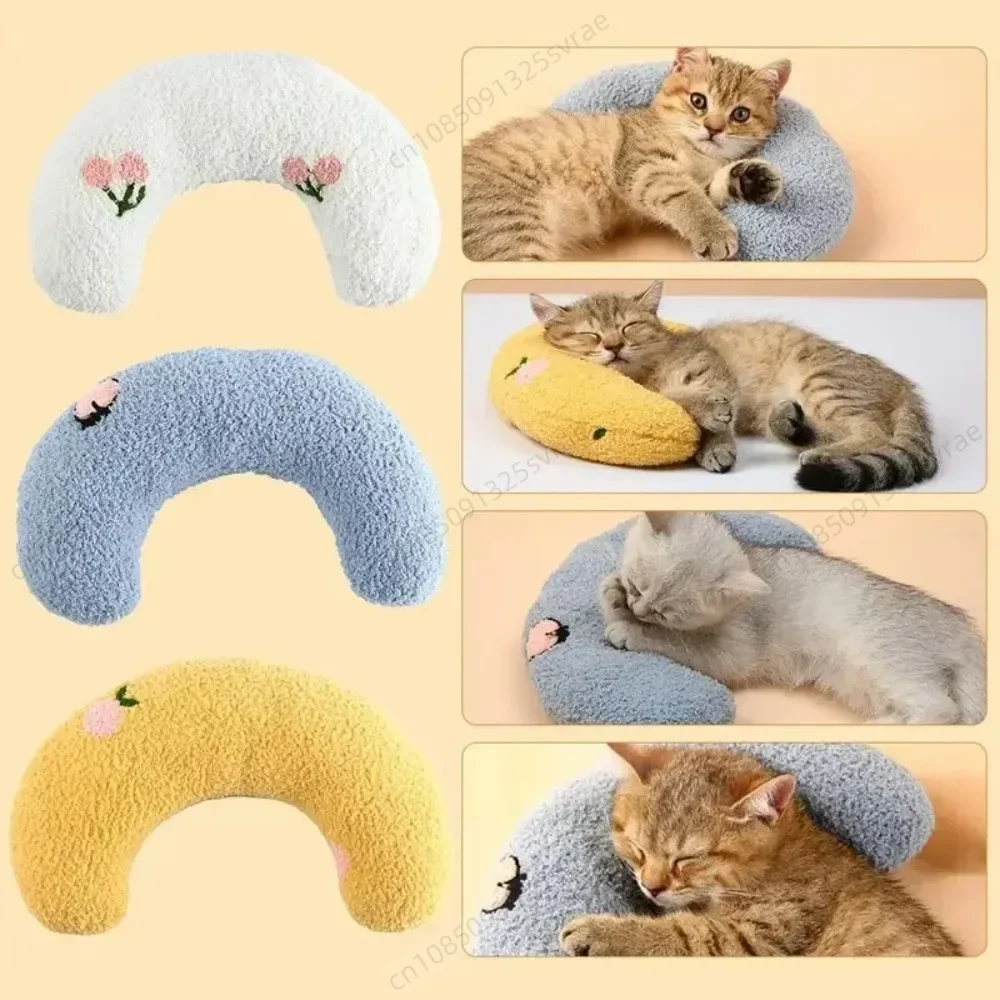 Cute Pillow for Pet Cats Dogs Sleeping Mat Neck Guard U-shaped Pillow Soft and Thick Bite Resistant Winter Warm Comfort Pillow