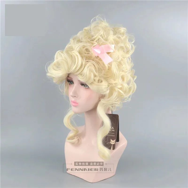 Parrucca cosplay di tipo in stile Maria Antonietta Retro Royal Lolita Queen Court Masquerade Costume di Halloween Parrucche per capelli Protezione per parrucca