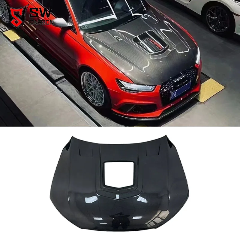

SW Style Real Carbon Fiber Transparent Hood for Audi A6 S6 RS6 2012-2018 Upgrade High Quality Bonnet Engine Valve Cover Plate