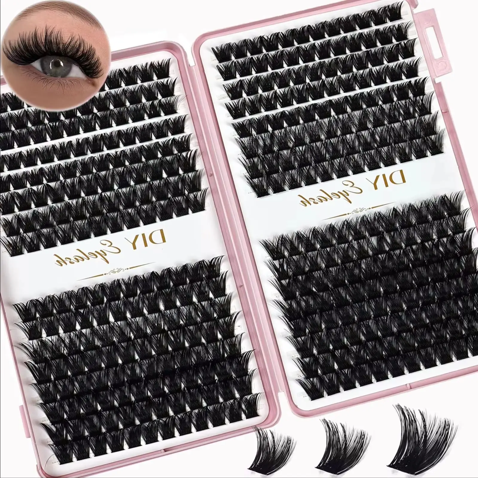 384 Stück DIY Wimpernverlängerungen Einzelwimpern 10-14mm Natürlicher Look Gemischte Volumen-Cluster 10D für Wimpern
