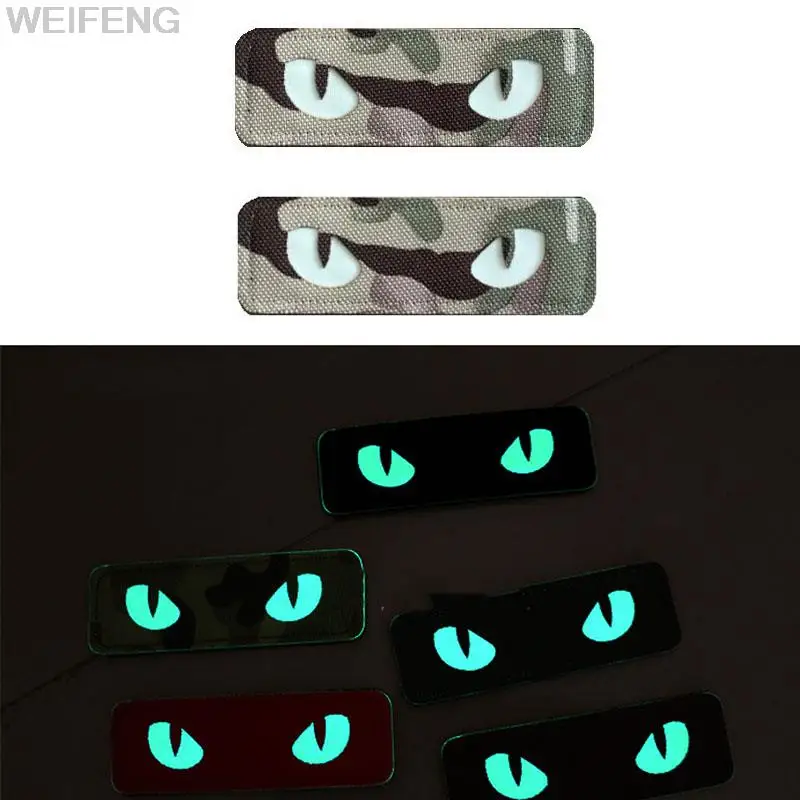 Tactical Cat's Eye Reflective Noctilucent Patch Luminous Night StickerDevil Eye Badges Glow ID Patches for Outdoor Hiking