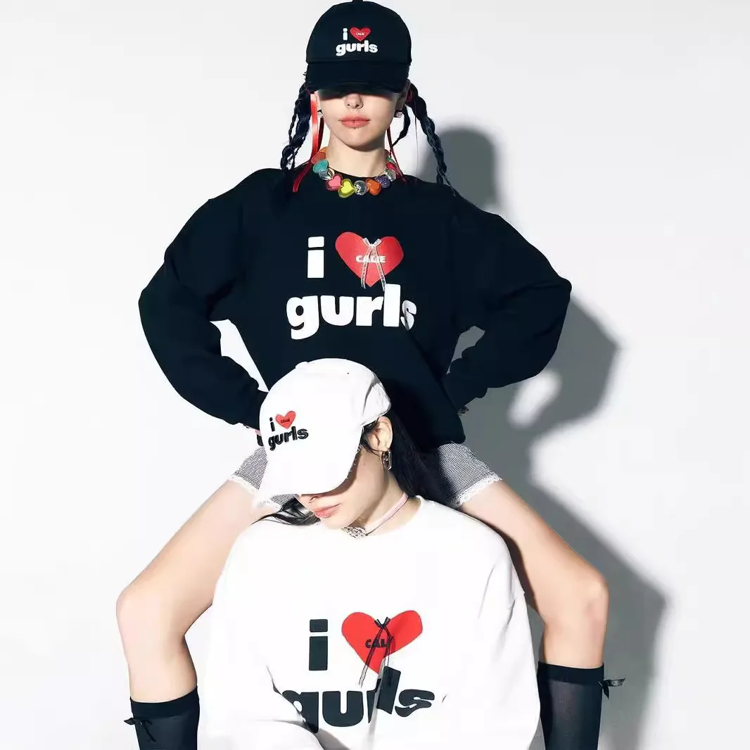 

Asif Calie Korea Niche Streetwear Vintage Heart Bow Loose-Fit Versatile Crewneck Pullover Sweatshirt for Women