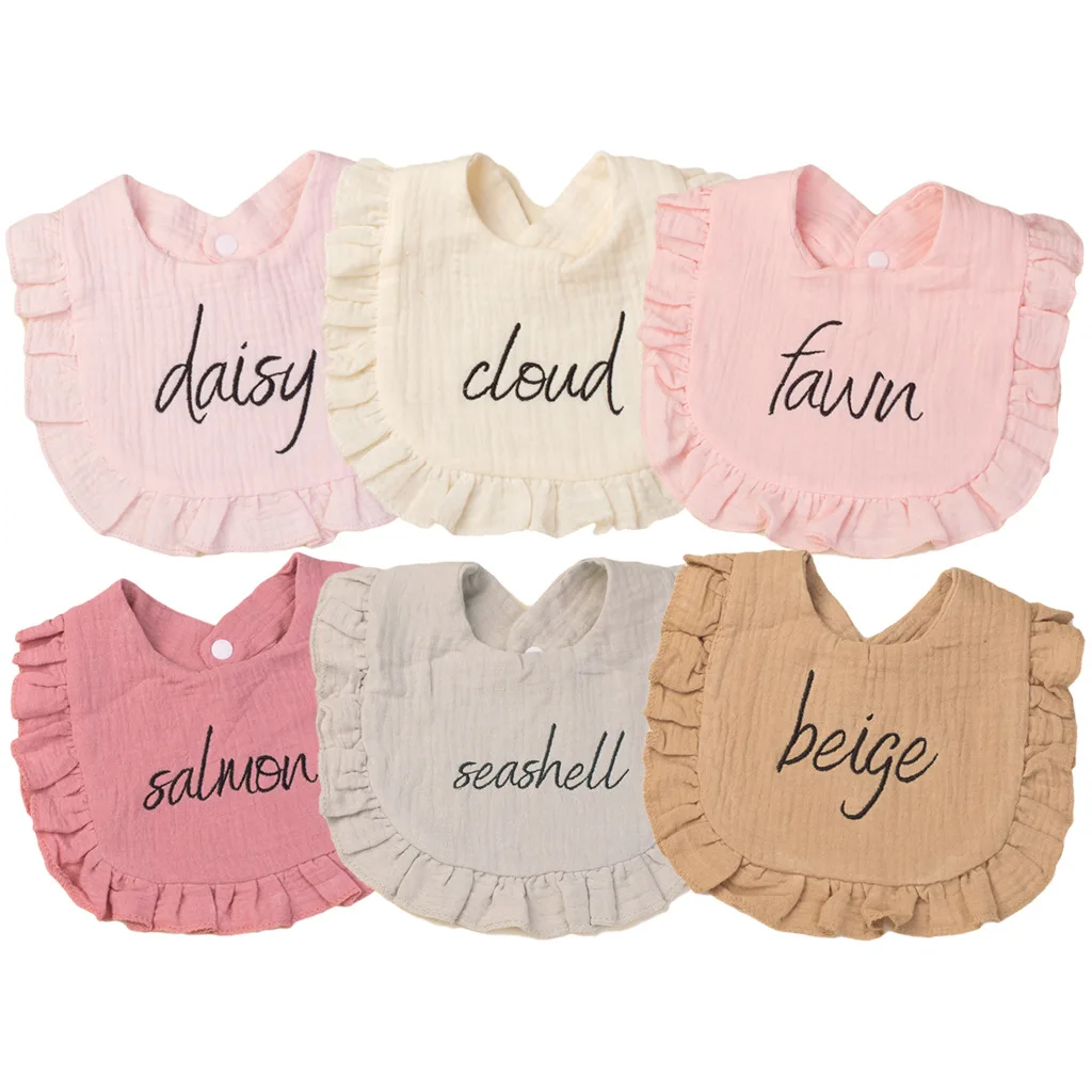 Baby Saliva Gauze Towel Baby Letter Embroidery Bib Cotton Ruffle Edge Children's Towel Mouth Towel Children's Product