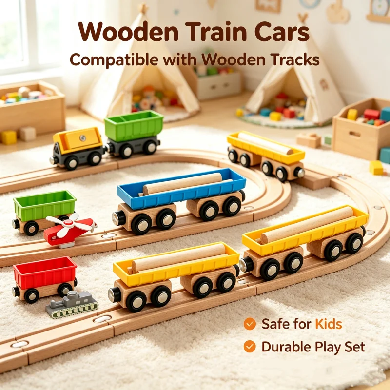 Wooden Magnetic Train Car Locomotive Toy Wood Railway Car Accessories Toys Multifunctional Diecast Engineering Vehicle