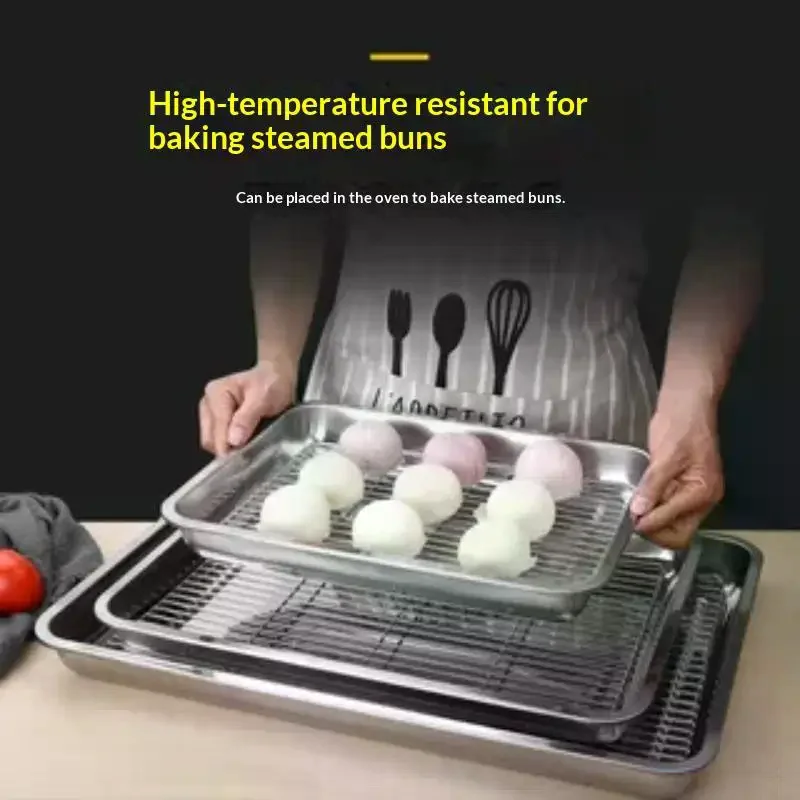 Stainless Steel Baking Tray With Removable Cooling Rack Set Non-stick BBQ Pan Tray Plate Oven Rack Cooking Roasting Dish