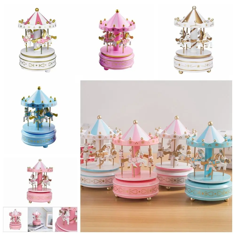 Merry-go-round Music Boxes Wooden Horse Roundabout Carousel Musical Box Plastic Christmas Gift Horse Carousel Box Home Decor