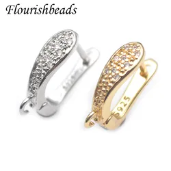 Paved CZ Beads Silver Gold Color Basic Shvenzy Earring Hooks Clasp DIY Fashion Earrings Jewelry Making 30pcs/lot