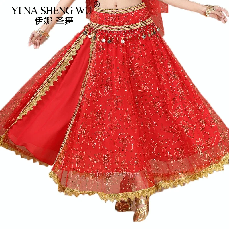 Arabska spódnica do tańca brzucha na Halloween, sama spódnica do tańca brzucha, strój sceniczny do tańca dla dorosłych, spódnica długa do ćwiczeń tańca indyjskiego, bez paska.