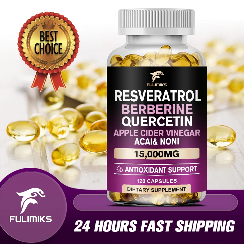 

Resveratrol Supplement, for Brain Function, Promotes Heart Health, Cellular & Antioxidant Support, Digestive Aid, Energy Boost